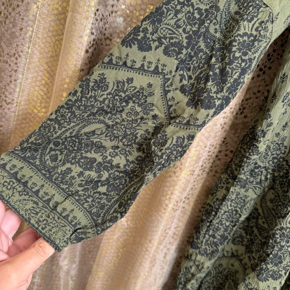 Billabong Olive Green Black Paisley Boho Tunic Mini Dress Small - Picture 4 of 10